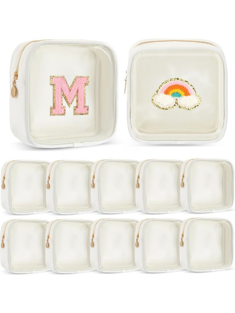 12 Pcs Mini Square Makeup Bags - Small White Nylon Pouches for Travel & Purse